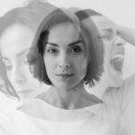 Verschiedene Gesichter von Frau. Normaler Gesichtsausdruck, traurig und schreit vor Schmerzen.