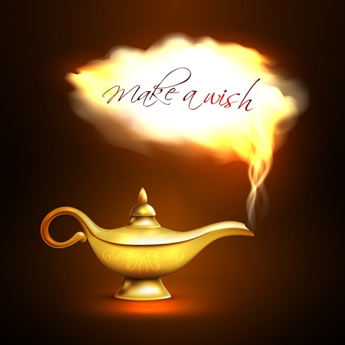 Zeichnung einer goldenen Wunschlampe - und der Beschriftung: Make a wish.